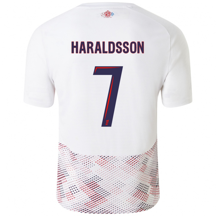 Kinder Hákon Arnar Haraldsson #7 Weiß Königsblau Auswärtstrikot Trikot 2024/25 T-Shirt Österreich