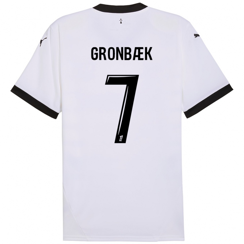 Kinder Albert Grønbaek #7 Weiß Schwarz Auswärtstrikot Trikot 2024/25 T-Shirt Österreich