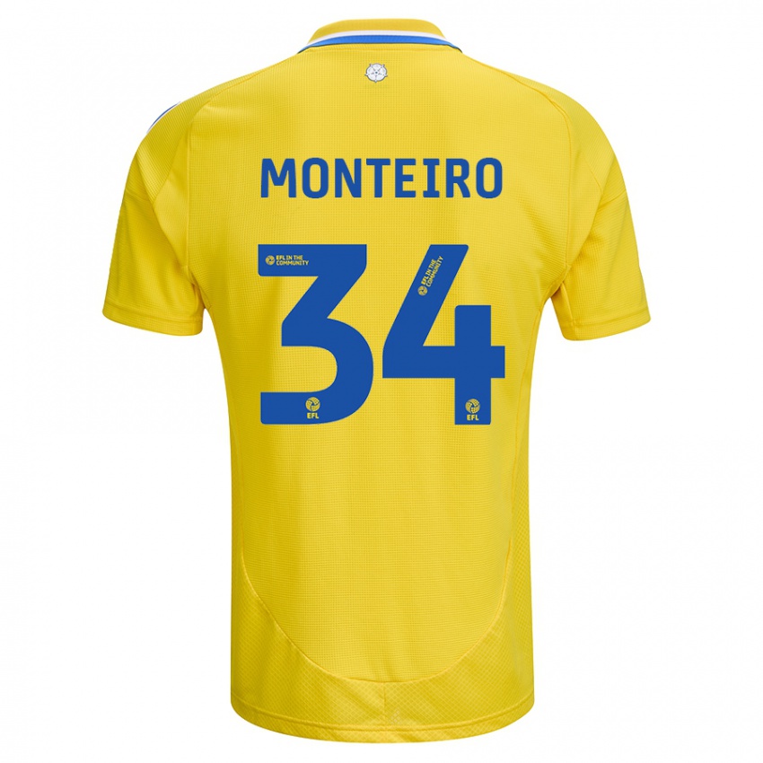 Kinder Diogo Monteiro #34 Gelb Blau Auswärtstrikot Trikot 2024/25 T-Shirt Österreich