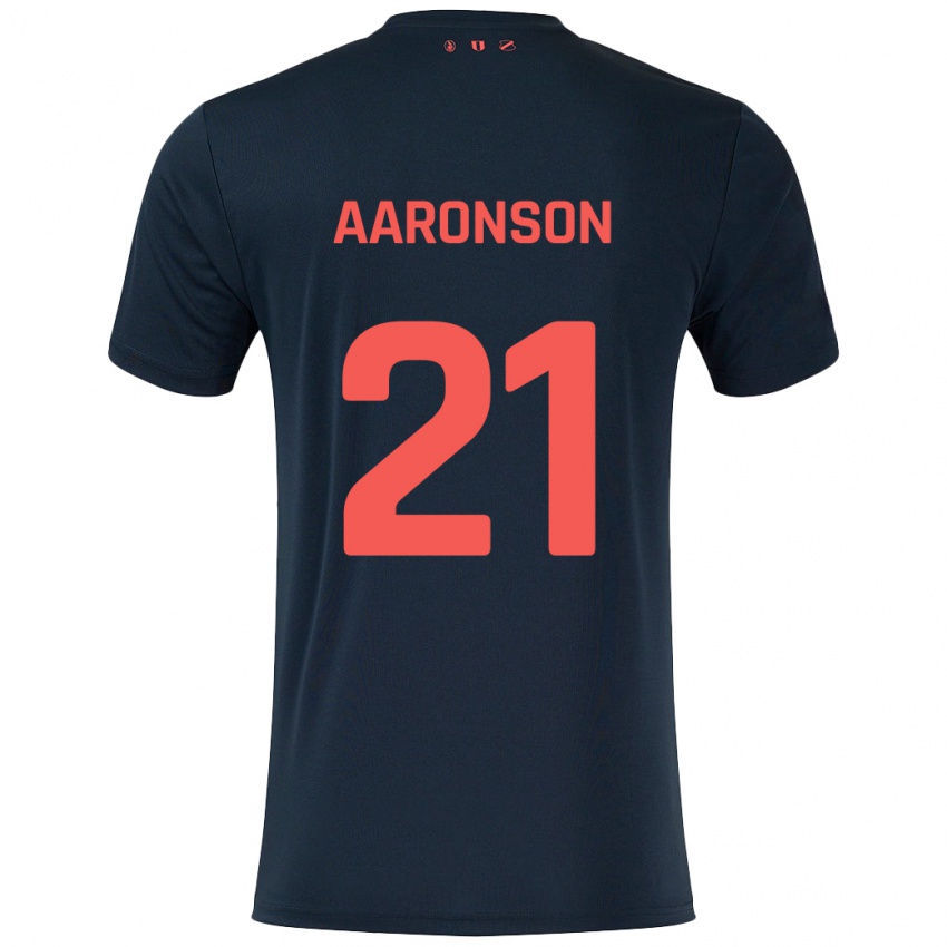 Kinder Paxten Aaronson #21 Schwarz Rot Auswärtstrikot Trikot 2024/25 T-Shirt Österreich