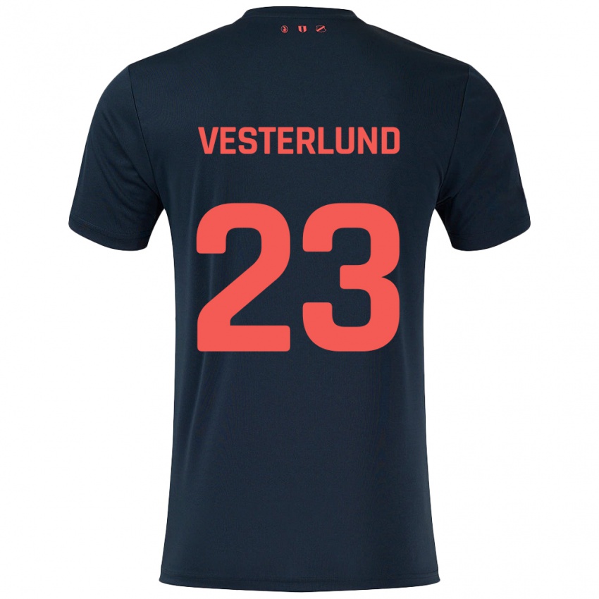 Kinder Niklas Vesterlund #23 Schwarz Rot Auswärtstrikot Trikot 2024/25 T-Shirt Österreich