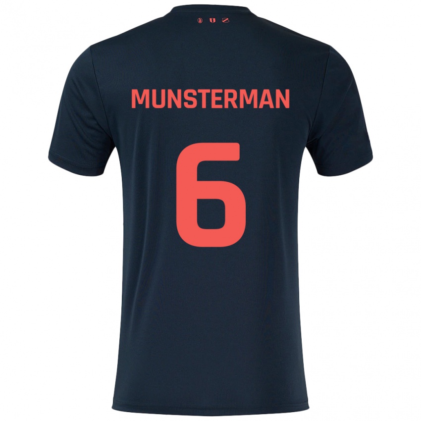 Kinder Marthe Munsterman #6 Schwarz Rot Auswärtstrikot Trikot 2024/25 T-Shirt Österreich