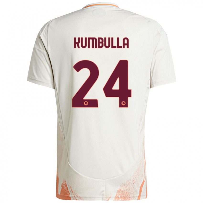 Kinder Marash Kumbulla #24 Cremeweiß Orange Auswärtstrikot Trikot 2024/25 T-Shirt Österreich