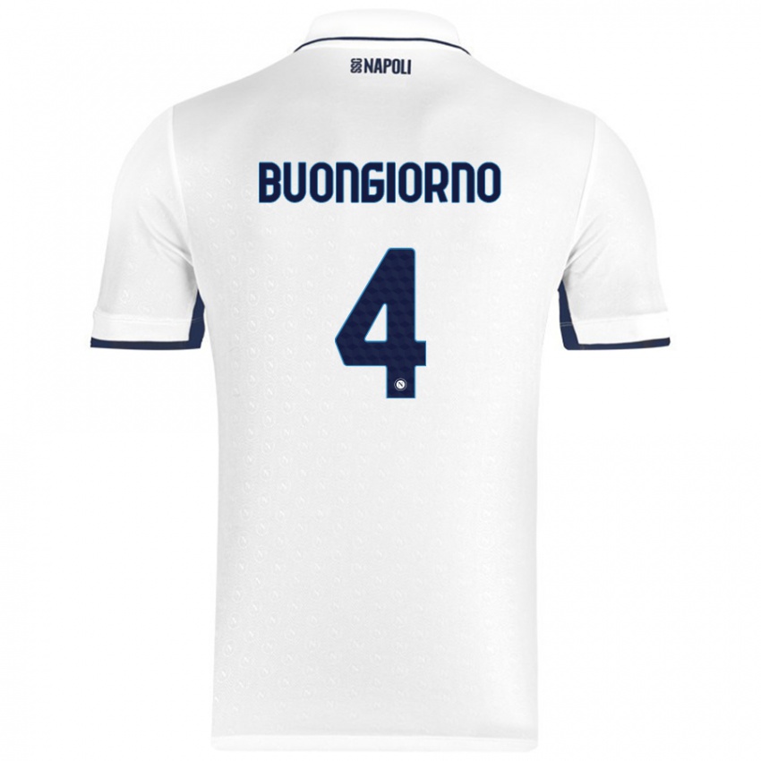 Kinder Alessandro Buongiorno #4 Weiß Königsblau Auswärtstrikot Trikot 2024/25 T-Shirt Österreich