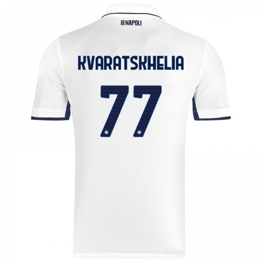 Kinder Khvicha Kvaratskhelia #77 Weiß Königsblau Auswärtstrikot Trikot 2024/25 T-Shirt Österreich