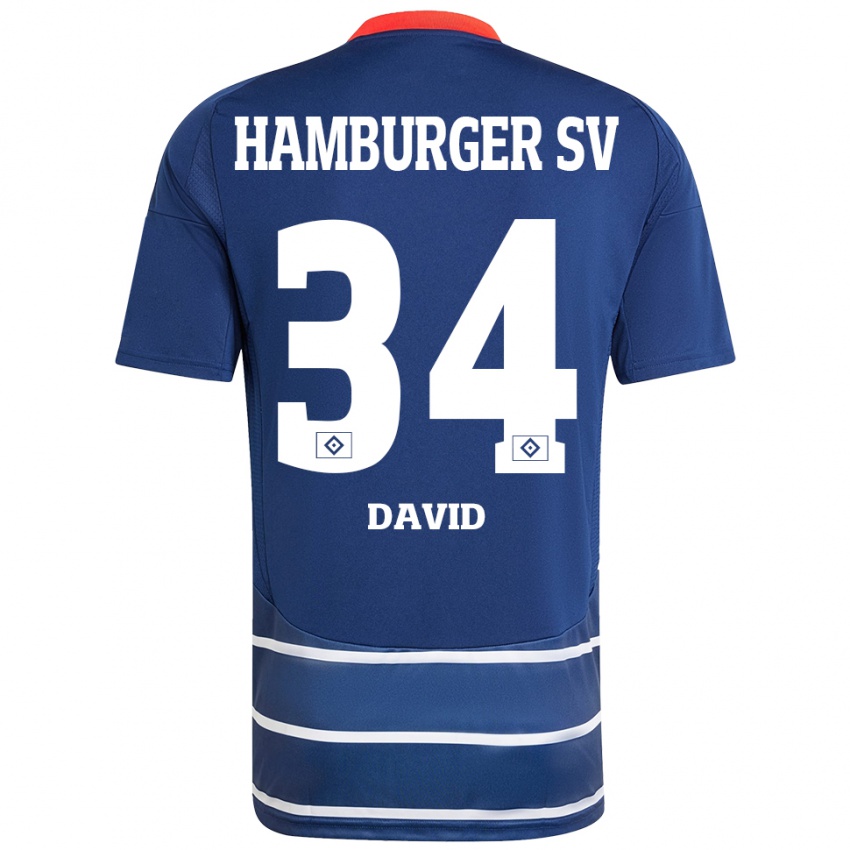 Kinder Jonas David #34 Dunkelblau Auswärtstrikot Trikot 2024/25 T-Shirt Österreich