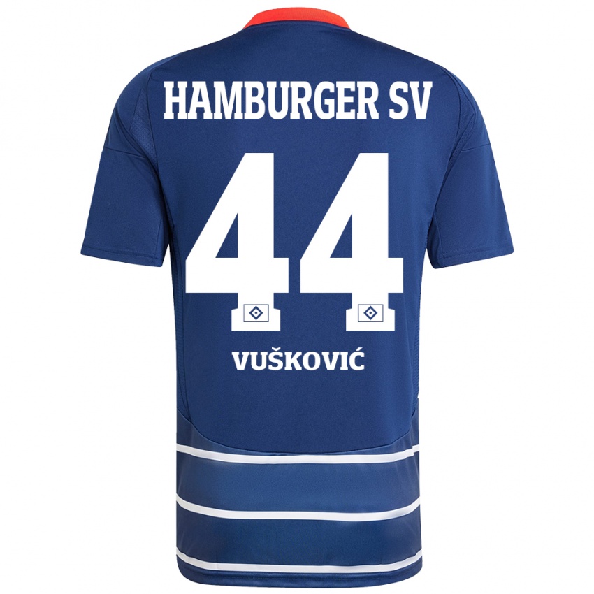 Kinder Mario Vuskovic #44 Dunkelblau Auswärtstrikot Trikot 2024/25 T-Shirt Österreich