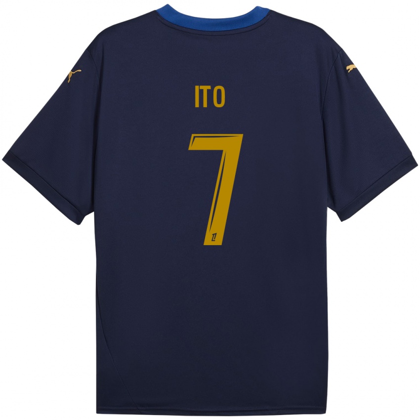 Kinder Junya Ito #7 Marineblau Gold Auswärtstrikot Trikot 2024/25 T-Shirt Österreich