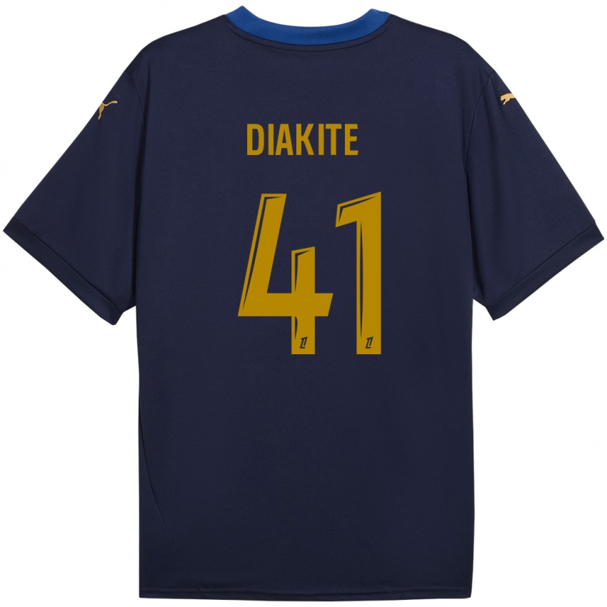 Kinder Ibrahim Diakité #41 Marineblau Gold Auswärtstrikot Trikot 2024/25 T-Shirt Österreich