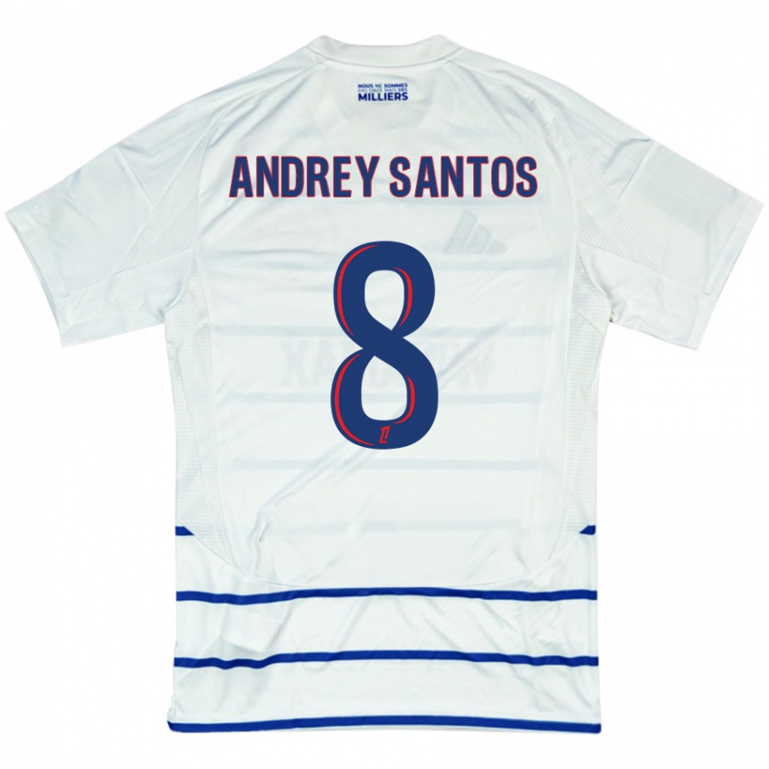 Kinder Andrey Santos #8 Weiß Blau Auswärtstrikot Trikot 2024/25 T-Shirt Österreich