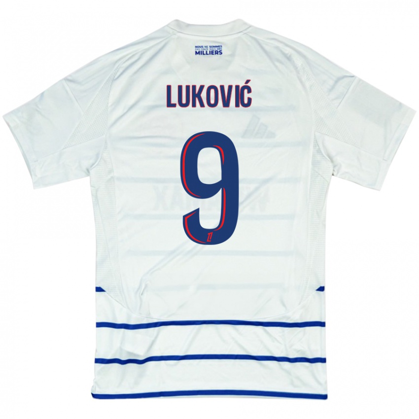 Kinder Milos Lukovic #9 Weiß Blau Auswärtstrikot Trikot 2024/25 T-Shirt Österreich