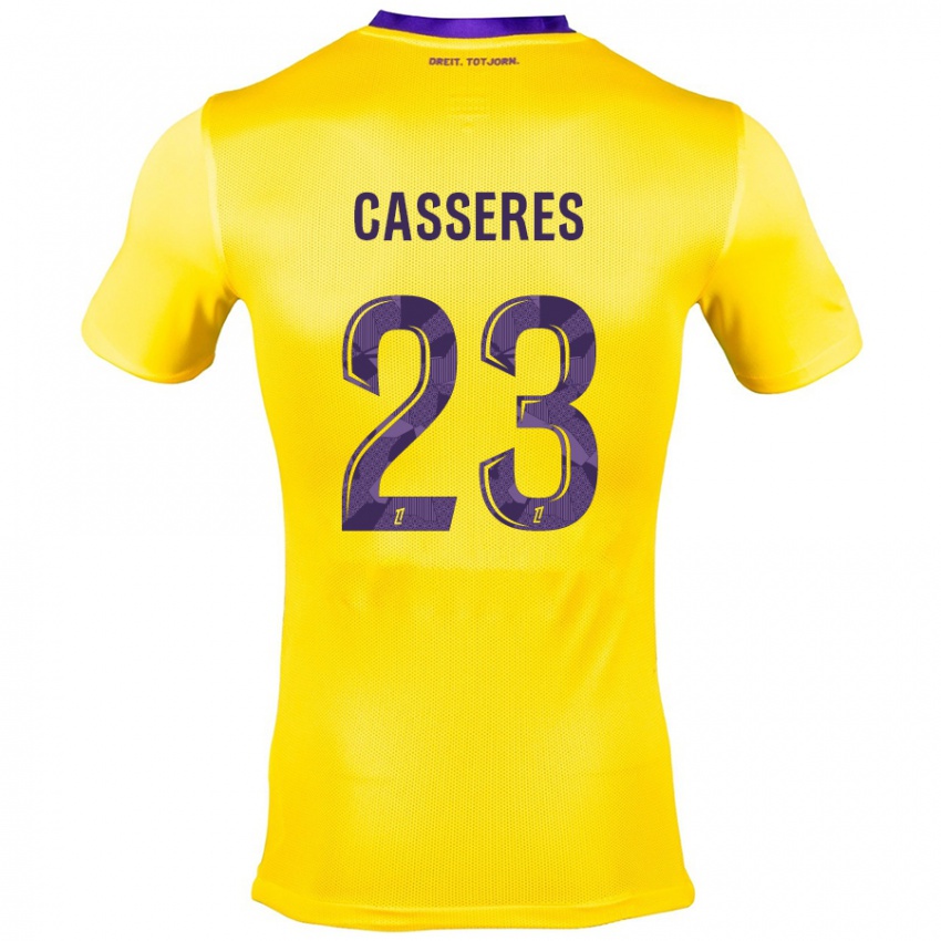 Kinder Cristian Cásseres Jr. #23 Gelb Lila Auswärtstrikot Trikot 2024/25 T-Shirt Österreich