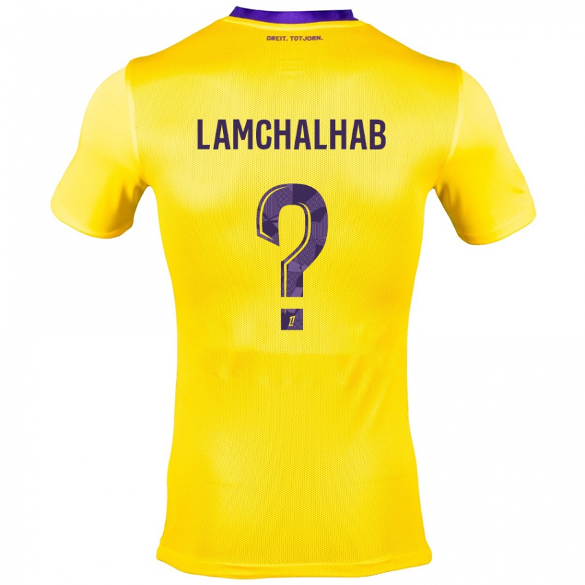 Kinder Merwan Lamchalhab #0 Gelb Lila Auswärtstrikot Trikot 2024/25 T-Shirt Österreich