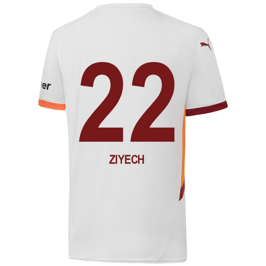 Kinder Hakim Ziyech #22 Weiß Gelb Rot Auswärtstrikot Trikot 2024/25 T-Shirt Österreich