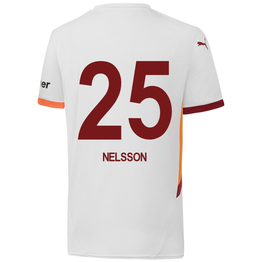 Kinder Victor Nelsson #25 Weiß Gelb Rot Auswärtstrikot Trikot 2024/25 T-Shirt Österreich