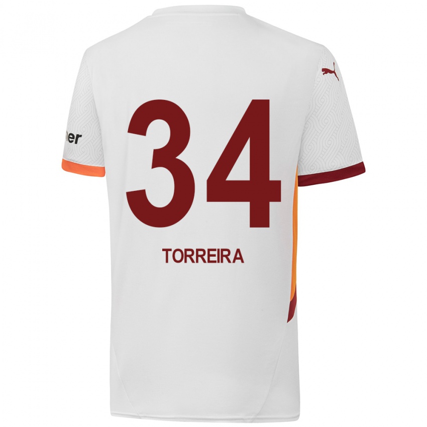 Kinder Lucas Torreira #34 Weiß Gelb Rot Auswärtstrikot Trikot 2024/25 T-Shirt Österreich