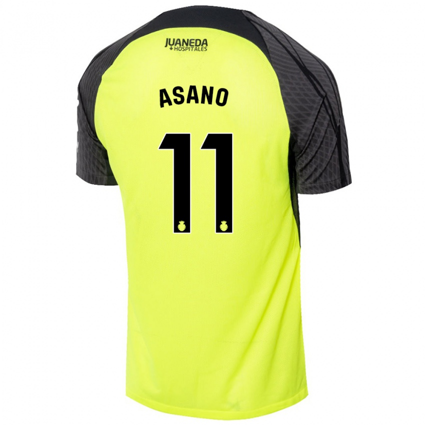 Kinder Takuma Asano #11 Fluoreszierend Grün Schwarz Auswärtstrikot Trikot 2024/25 T-Shirt Österreich