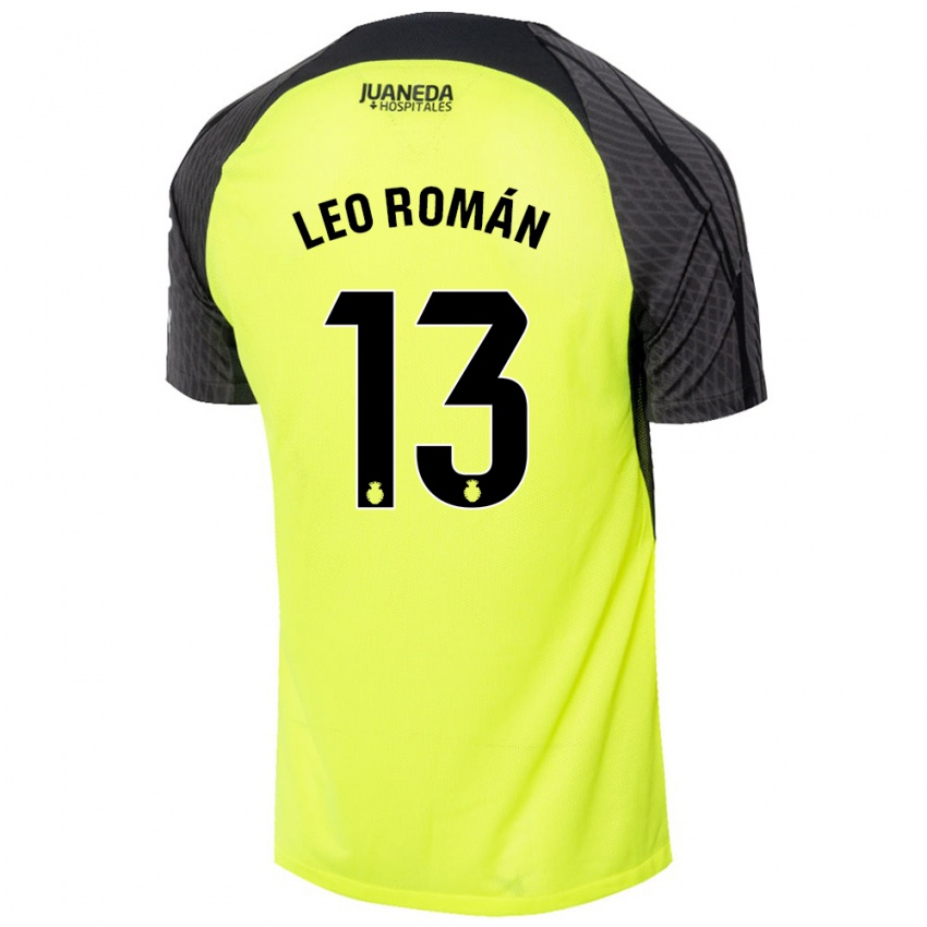 Kinder Leo Román #13 Fluoreszierend Grün Schwarz Auswärtstrikot Trikot 2024/25 T-Shirt Österreich