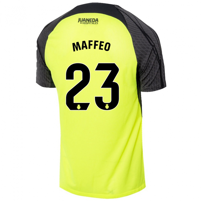 Kinder Pablo Maffeo #23 Fluoreszierend Grün Schwarz Auswärtstrikot Trikot 2024/25 T-Shirt Österreich