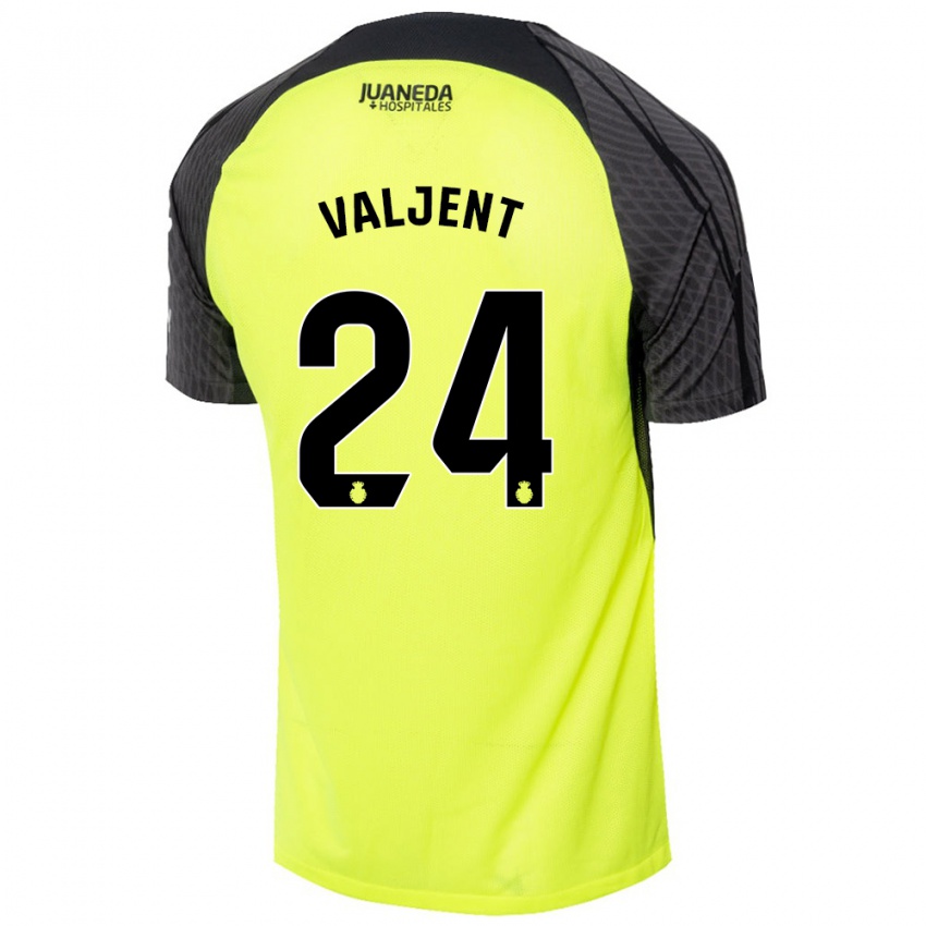 Kinder Martin Valjent #24 Fluoreszierend Grün Schwarz Auswärtstrikot Trikot 2024/25 T-Shirt Österreich