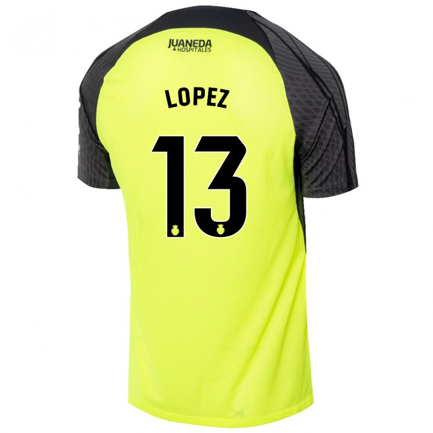 Kinder Iván López #13 Fluoreszierend Grün Schwarz Auswärtstrikot Trikot 2024/25 T-Shirt Österreich