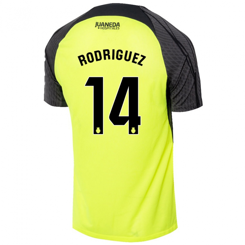 Kinder Diego Rodríguez #14 Fluoreszierend Grün Schwarz Auswärtstrikot Trikot 2024/25 T-Shirt Österreich