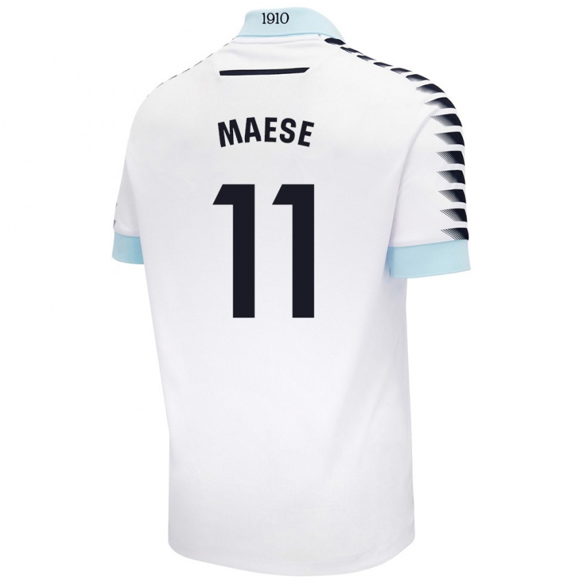 Kinder María Del Carmen Maese Gaitán #11 Weiß Blau Auswärtstrikot Trikot 2024/25 T-Shirt Österreich