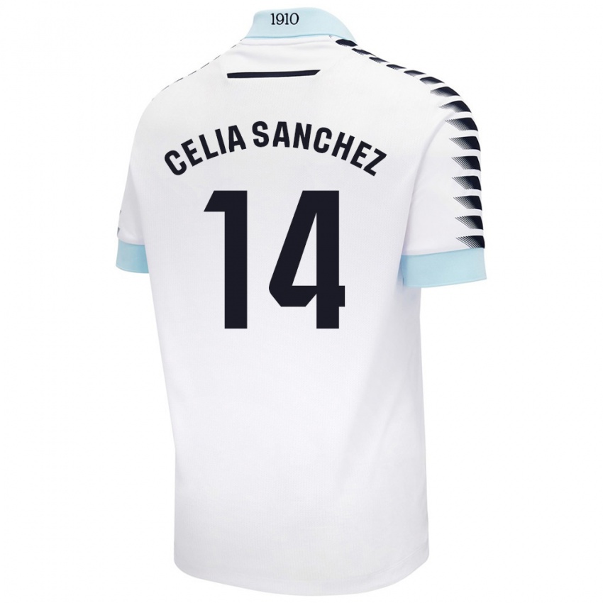 Kinder Celia Sánchez García #14 Weiß Blau Auswärtstrikot Trikot 2024/25 T-Shirt Österreich