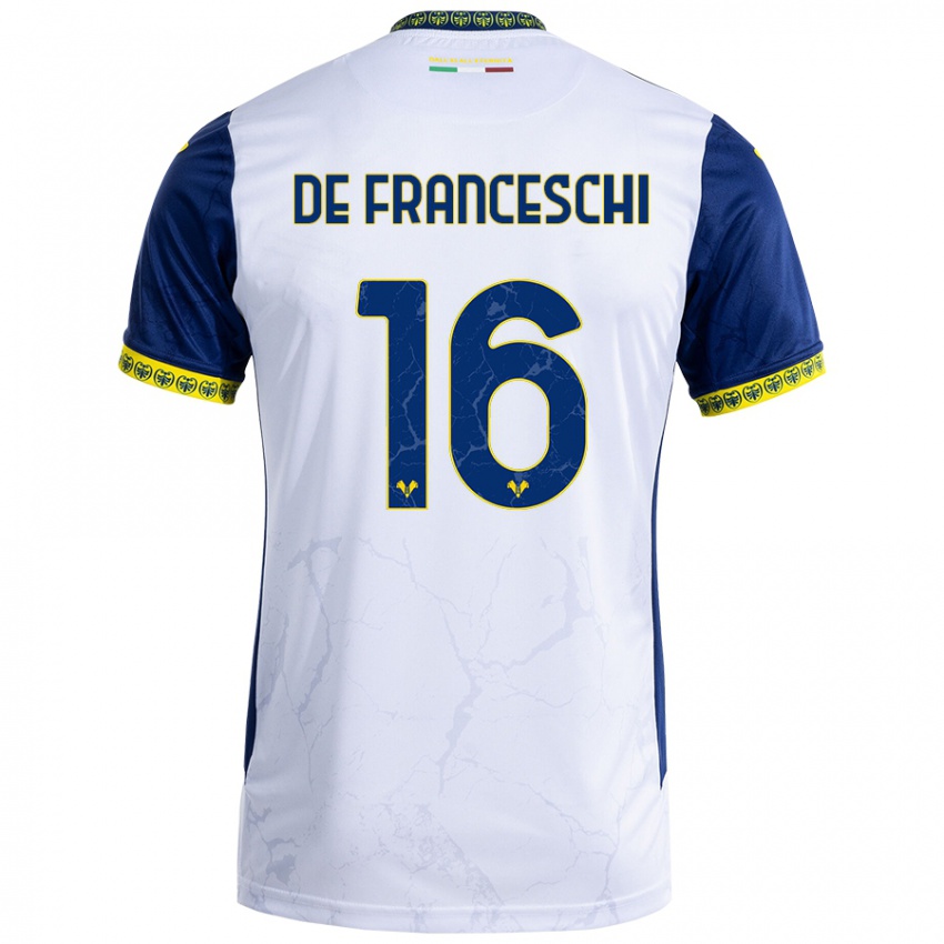 Kinder Edoardo De Franceschi #16 Weiß Blau Auswärtstrikot Trikot 2024/25 T-Shirt Österreich