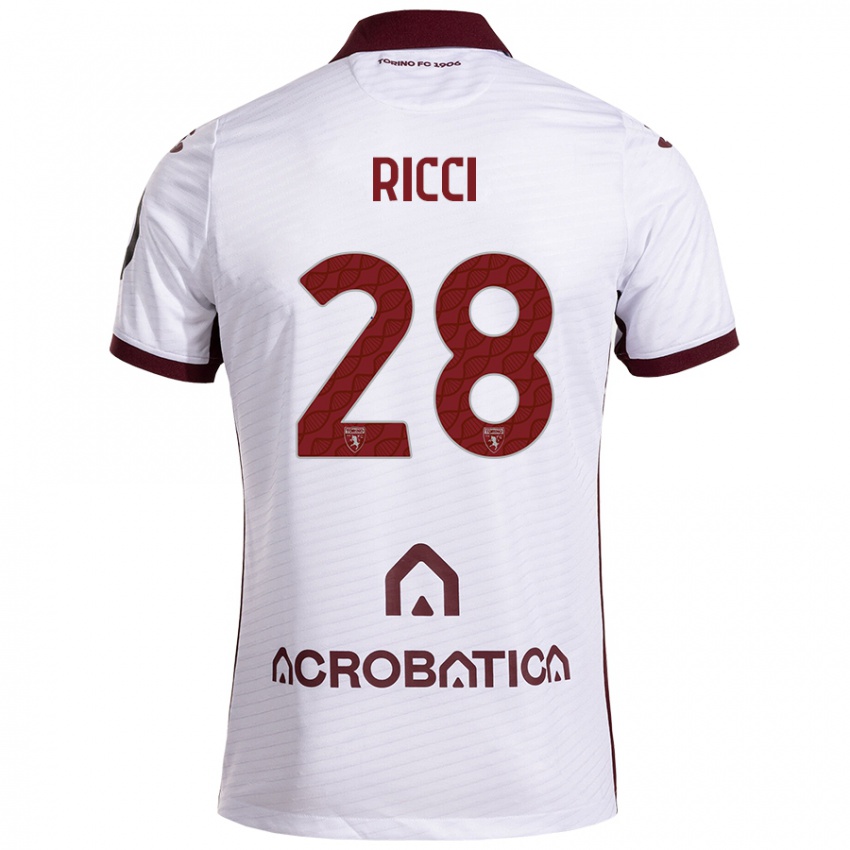 Kinder Samuele Ricci #28 Weiß Kastanienbraun Auswärtstrikot Trikot 2024/25 T-Shirt Österreich