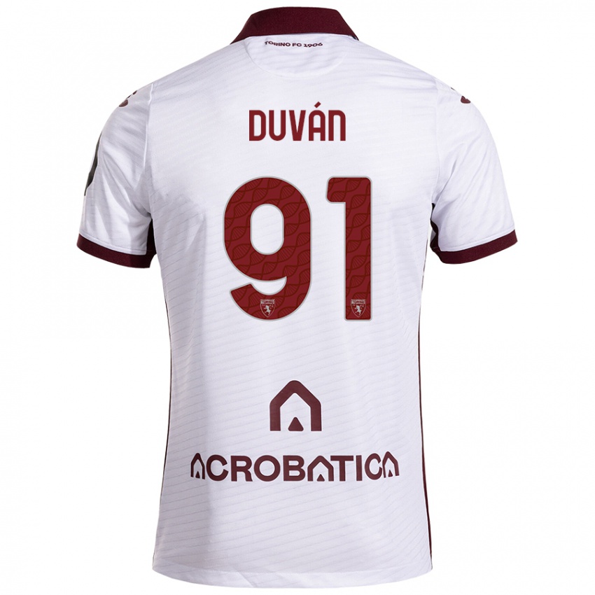 Kinder Duván Zapata #91 Weiß Kastanienbraun Auswärtstrikot Trikot 2024/25 T-Shirt Österreich