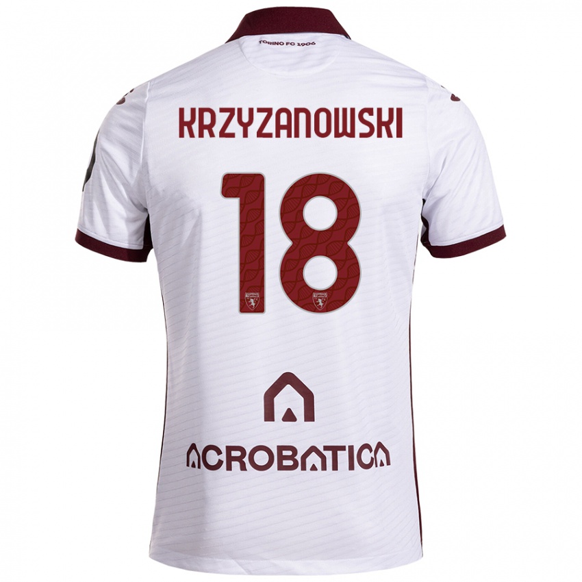 Kinder Jakub Krzyzanowski #18 Weiß Kastanienbraun Auswärtstrikot Trikot 2024/25 T-Shirt Österreich