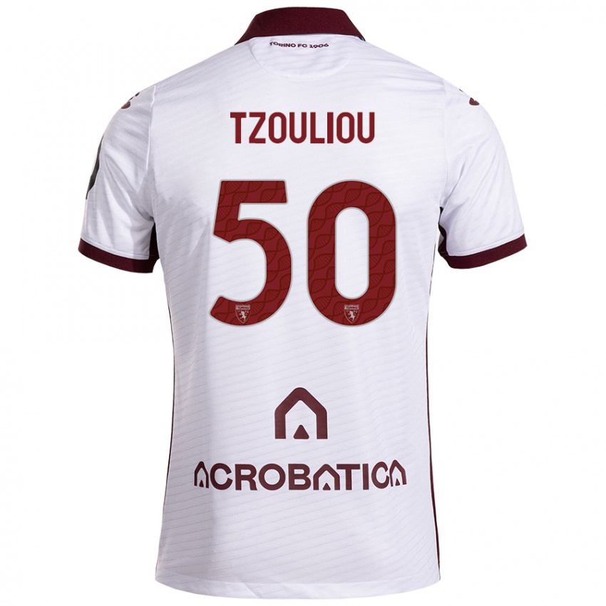 Kinder Dimitrianos Tzouliou #50 Weiß Kastanienbraun Auswärtstrikot Trikot 2024/25 T-Shirt Österreich