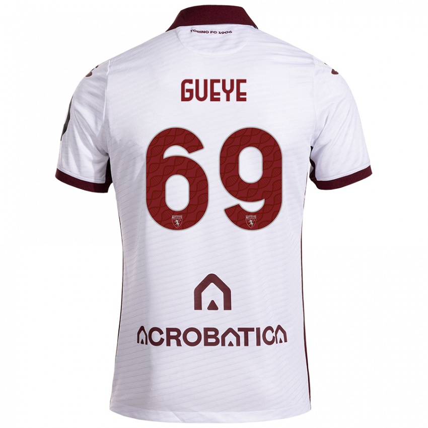 Kinder Ousmane Gueye #69 Weiß Kastanienbraun Auswärtstrikot Trikot 2024/25 T-Shirt Österreich