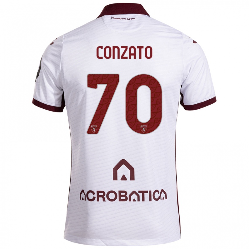 Kinder Filippo Conzato #70 Weiß Kastanienbraun Auswärtstrikot Trikot 2024/25 T-Shirt Österreich