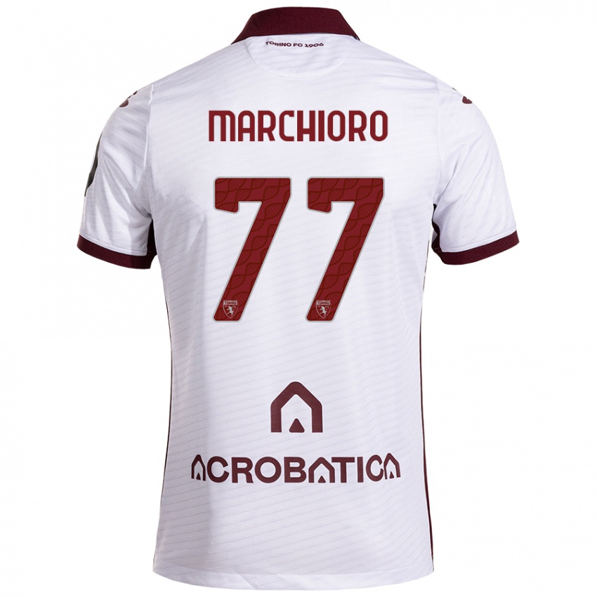 Kinder Raffaele Marchioro #77 Weiß Kastanienbraun Auswärtstrikot Trikot 2024/25 T-Shirt Österreich