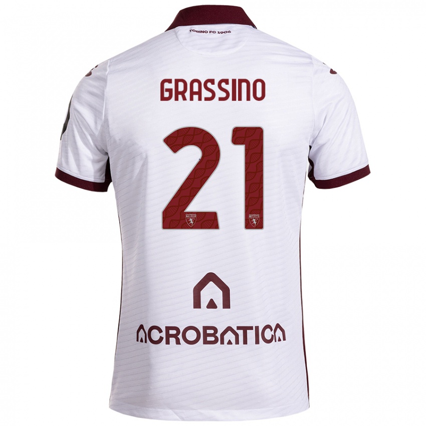 Kinder Giulia Grassino #21 Weiß Kastanienbraun Auswärtstrikot Trikot 2024/25 T-Shirt Österreich