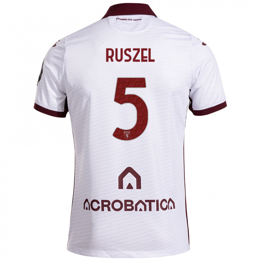 Kinder Marcel Ruszel #5 Weiß Kastanienbraun Auswärtstrikot Trikot 2024/25 T-Shirt Österreich