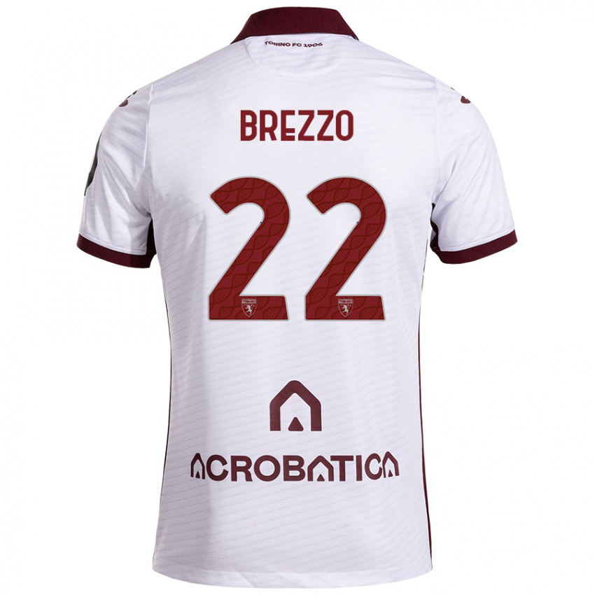 Kinder Matteo Brezzo #22 Weiß Kastanienbraun Auswärtstrikot Trikot 2024/25 T-Shirt Österreich