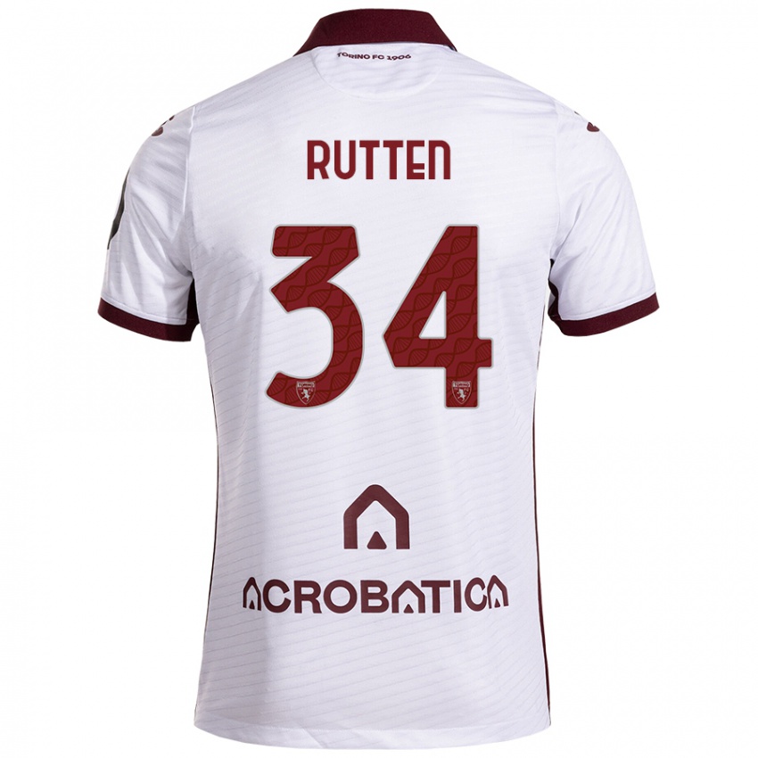 Kinder Jill Rutten #34 Weiß Kastanienbraun Auswärtstrikot Trikot 2024/25 T-Shirt Österreich