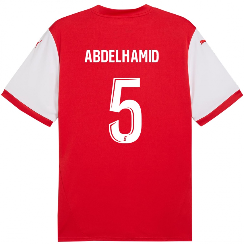 Herren Yunis Abdelhamid #5 Rot Weiß Heimtrikot Trikot 2024/25 T-Shirt Österreich