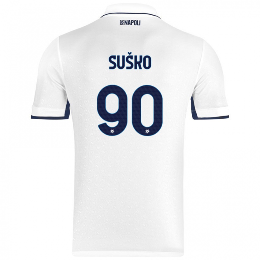 Herren Daniel Suško #90 Weiß Königsblau Auswärtstrikot Trikot 2024/25 T-Shirt Österreich