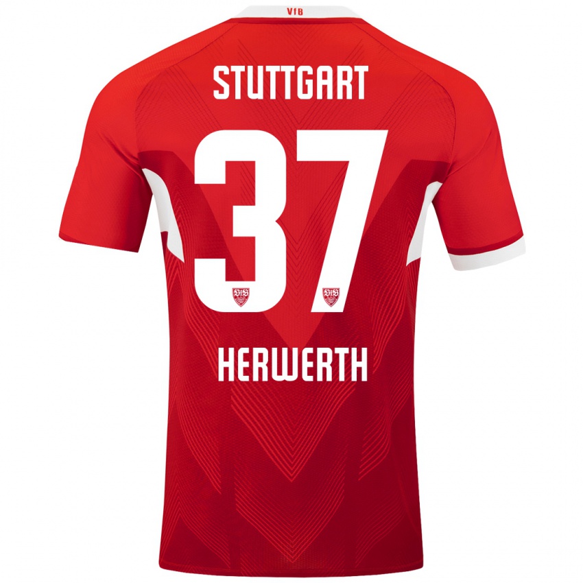 Herren Maximilian Herwerth #37 Rot Weiß Auswärtstrikot Trikot 2024/25 T-Shirt Österreich