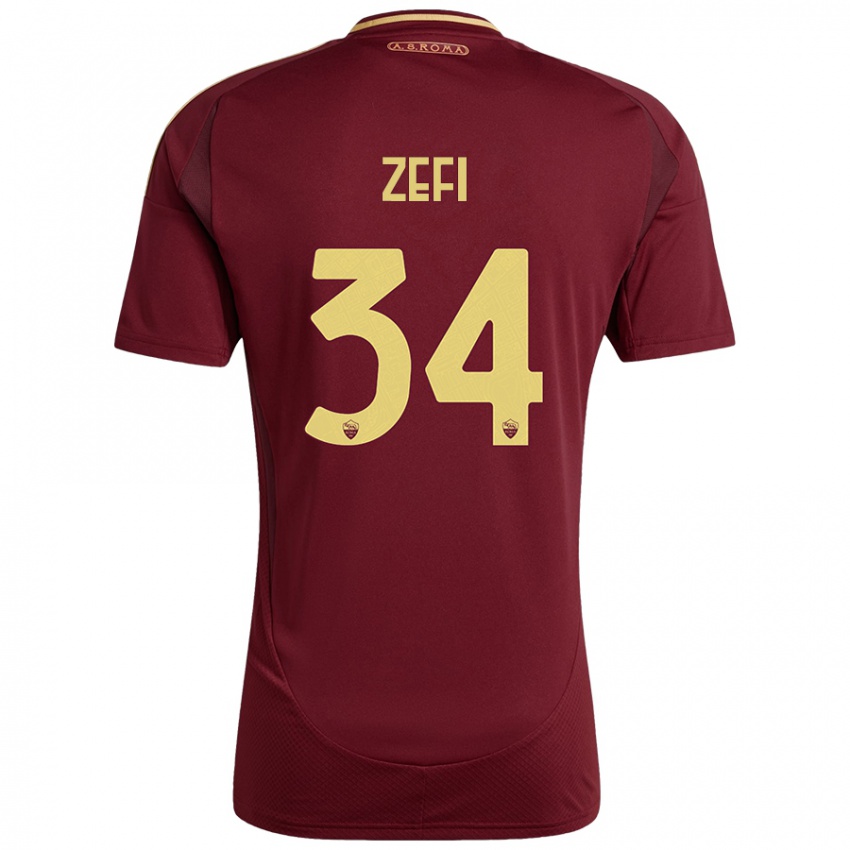 Damen Kevin Zefi #34 Rot Braun Gold Heimtrikot Trikot 2024/25 T-Shirt Österreich