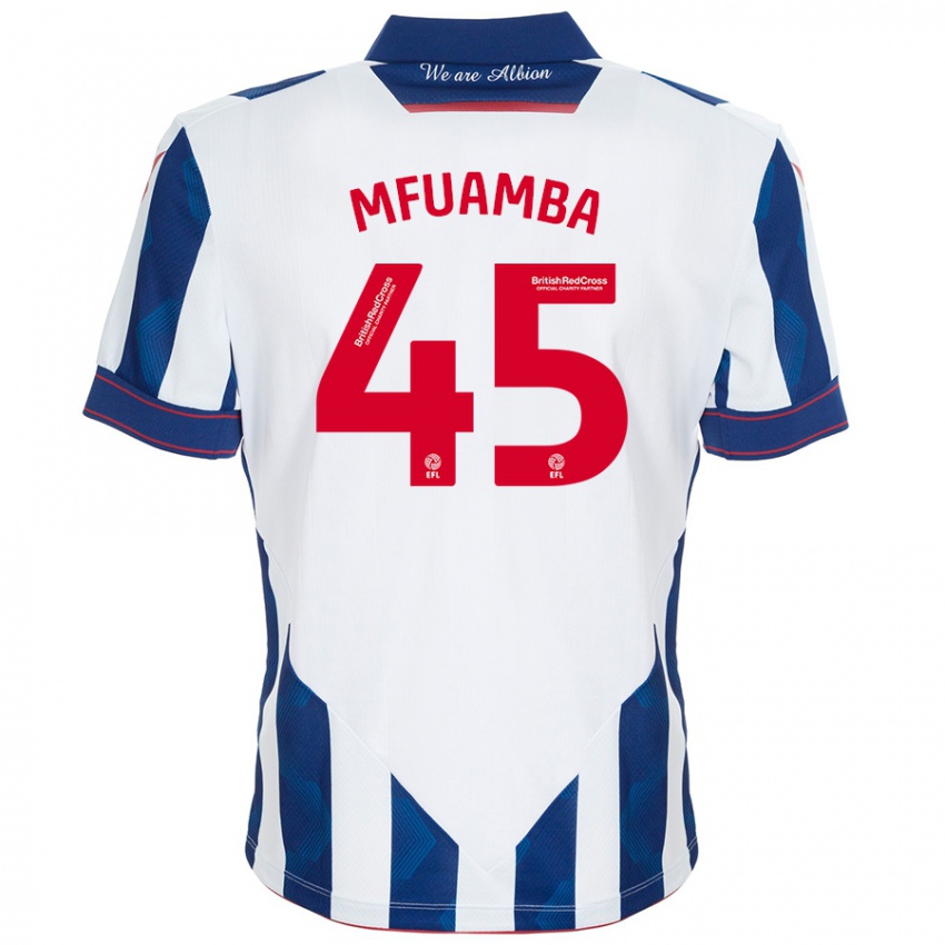 Kinder Kevin Mfuamba #45 Weiß Dunkelblau Heimtrikot Trikot 2024/25 T-Shirt Österreich