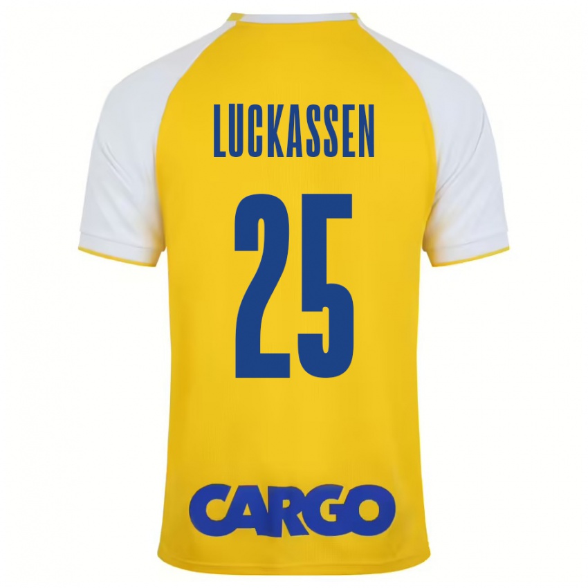 Kinder Derrick Luckassen #25 Gelb Weiß Heimtrikot Trikot 2024/25 T-Shirt Österreich