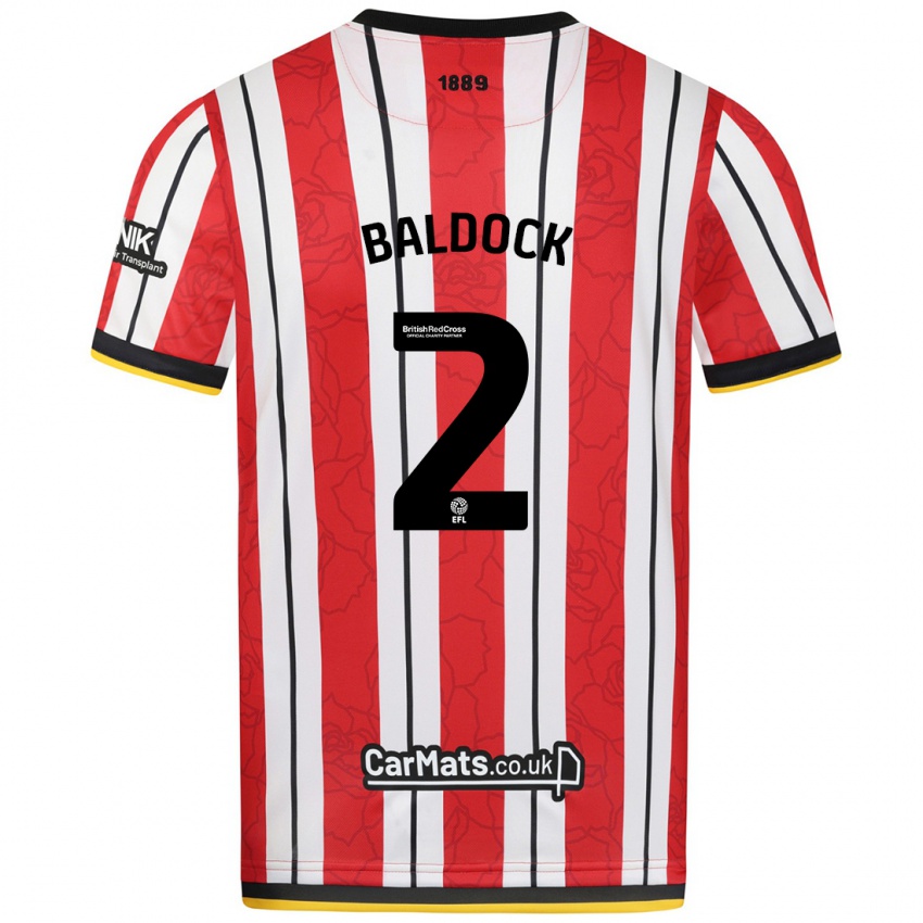 Kinder George Baldock #2 Rot Weiße Streifen Heimtrikot Trikot 2024/25 T-Shirt Österreich