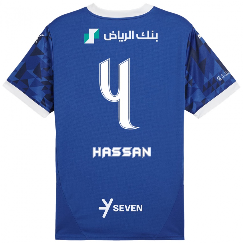 Kinder Eman Hassan #4 Dunkelblau Weiß Heimtrikot Trikot 2024/25 T-Shirt Österreich