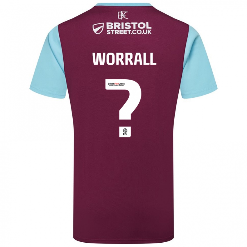 Kinder Joe Worrall #0 Burgunderrot Himmelblau Heimtrikot Trikot 2024/25 T-Shirt Österreich