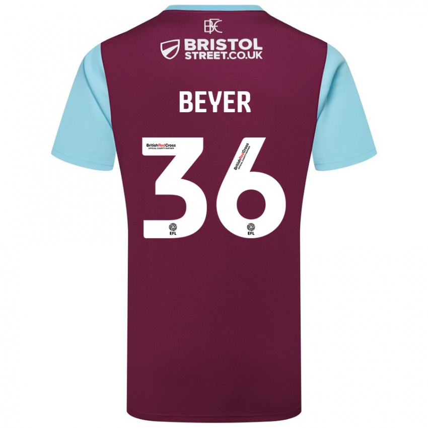 Kinder Jordan Beyer #36 Burgunderrot Himmelblau Heimtrikot Trikot 2024/25 T-Shirt Österreich